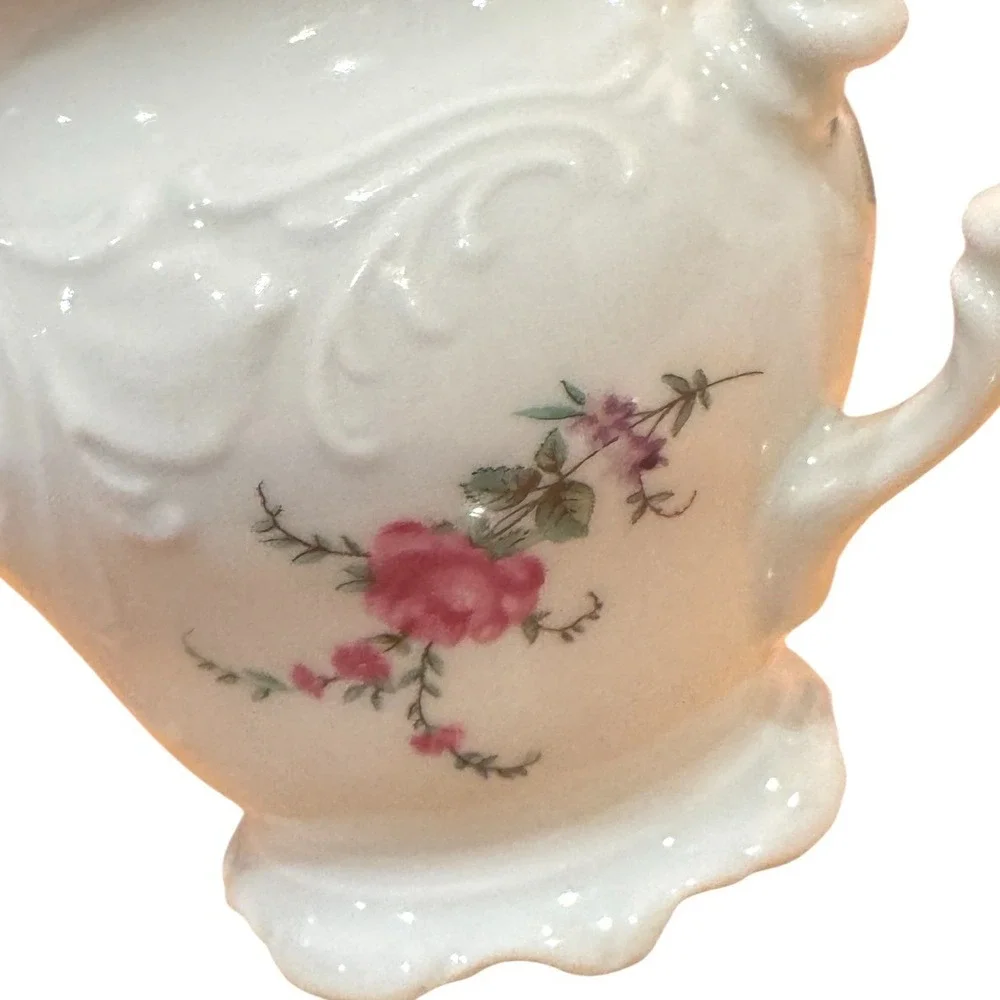 Wavel Poland Vintage Floral Porcelain Creamer Pitcher Pink Roses Gold Trim